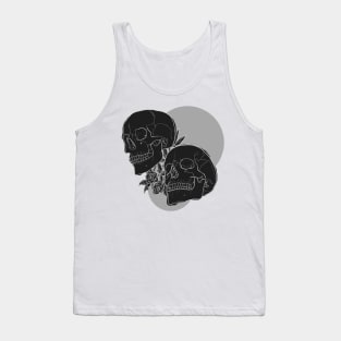 Love and Death -  Skulls and Roses in Black and White Tank Top